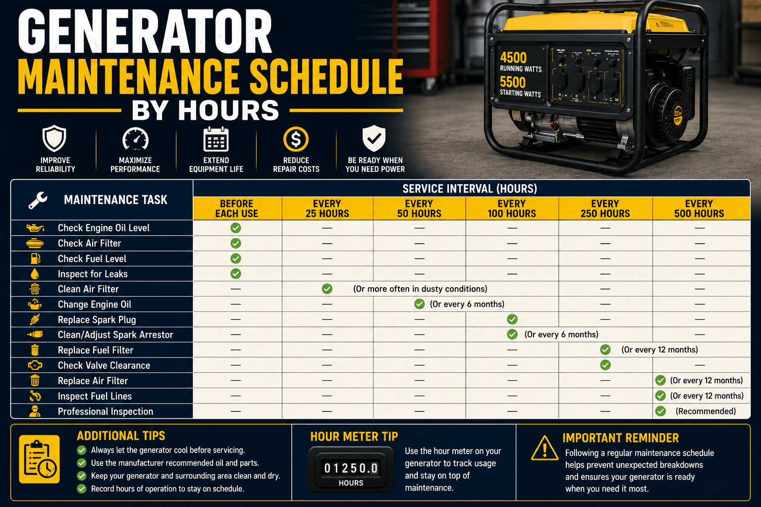 Generator Maintenance Schedule by Hours