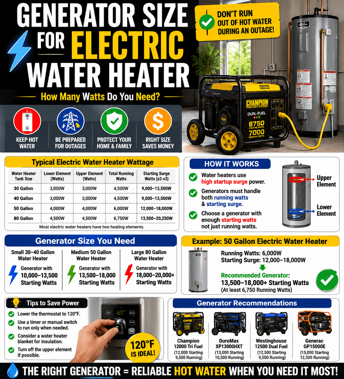 Generator Size for Electric Water Heater (2026 Guide)