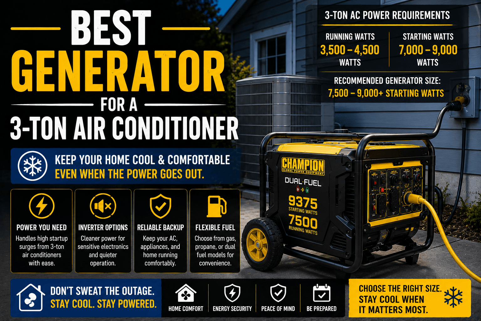 Best Generator for a 3-Ton Air Conditioner (2026 Guide)