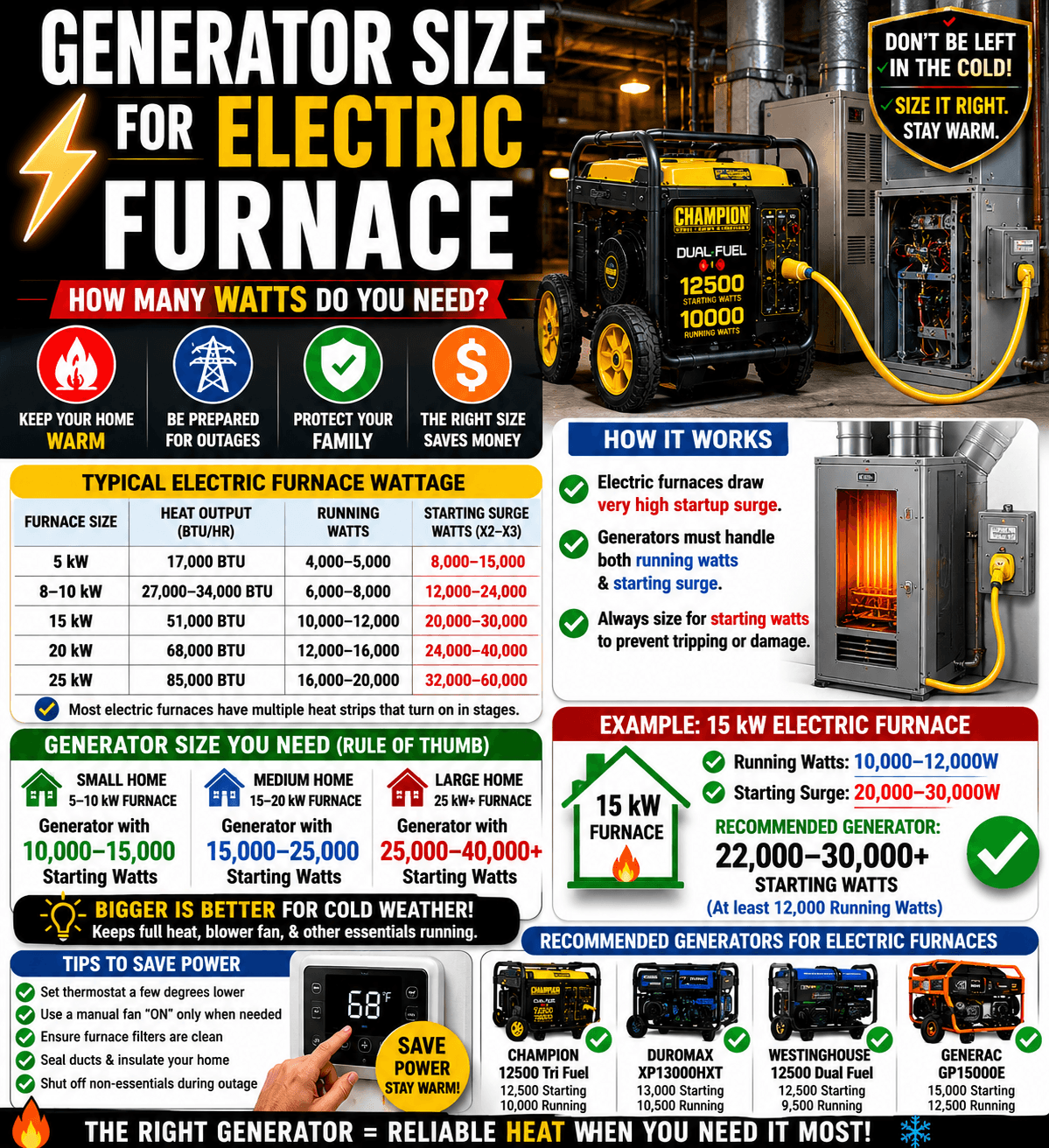 Generator Size for Electric Furnace (2026 Guide)