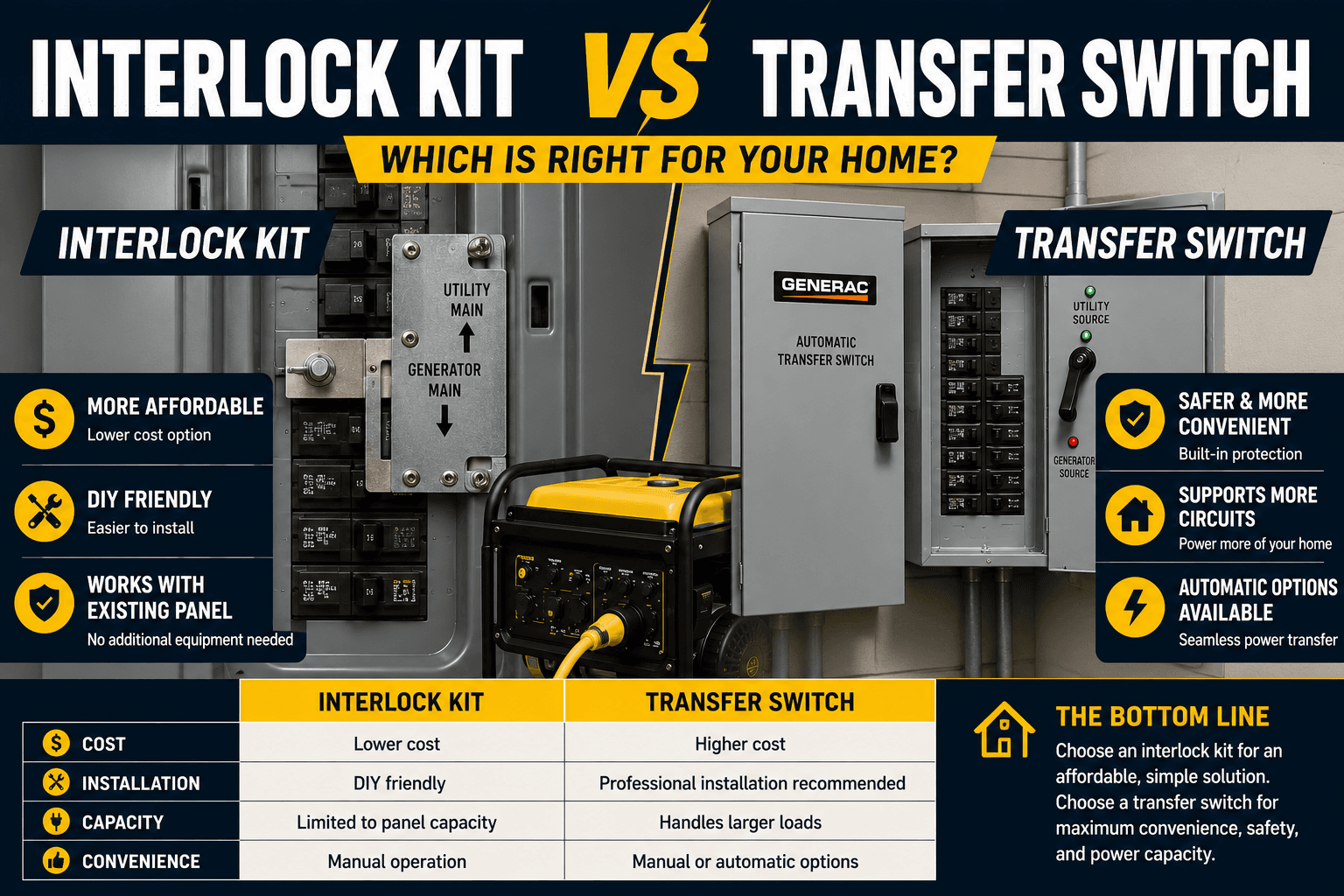 Interlock Kit vs Transfer Switch: Which Is Better for Your Generator?