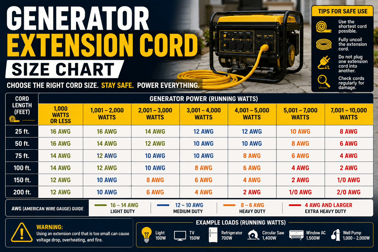 Generator Extension Cord Size Chart