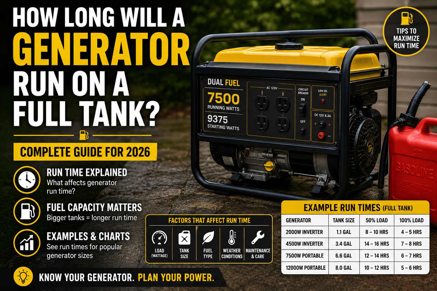 How Long Will a Generator Run on a Full Tank? (2026 Guide)